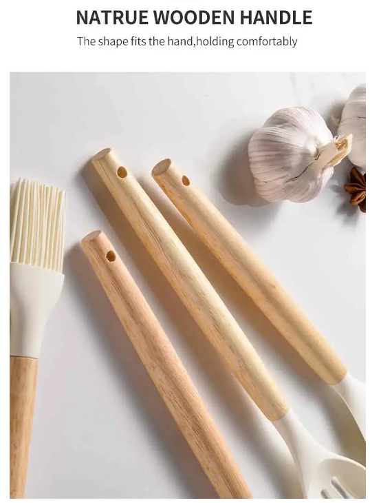 12pcs/set, White Silicone Utensil Set, Kitchen Utensil Set With Wooden Handle, Safety Cooking Utensils With Storage Bucket, Non-Stick Cooking Utensils, Kitchen Tools Set, Washable Modern Cookware, Apartment Dorm Essentials, Home, Kitchen Supplies